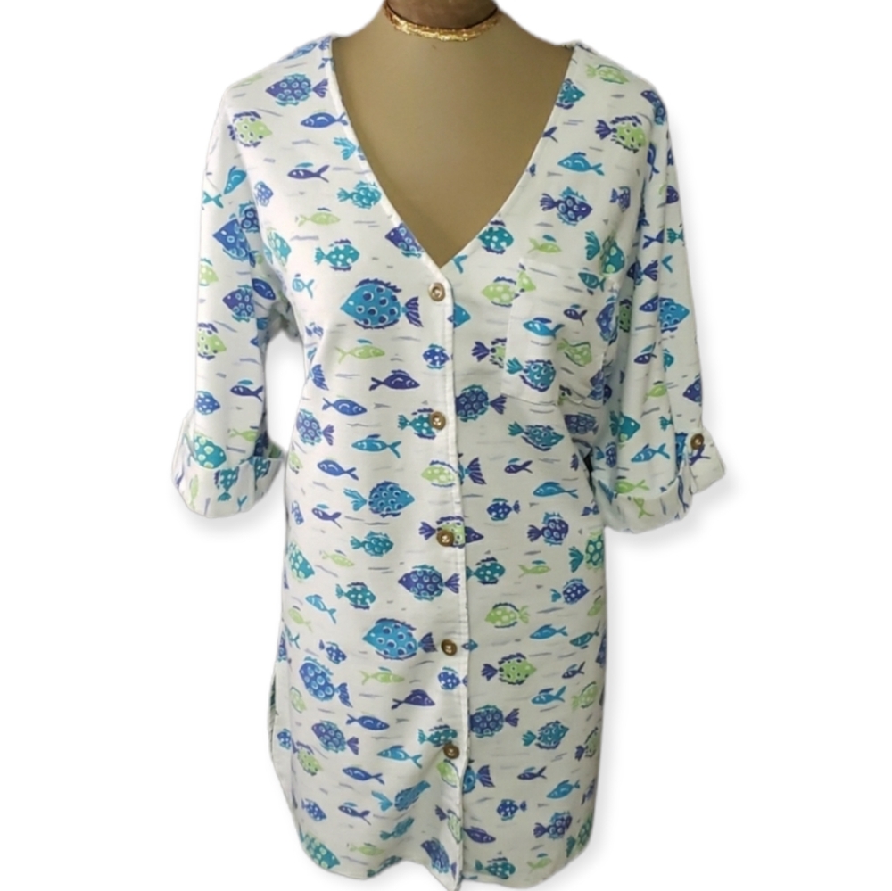 Tropical Escape Fish Beach Cover-Up Size Medium